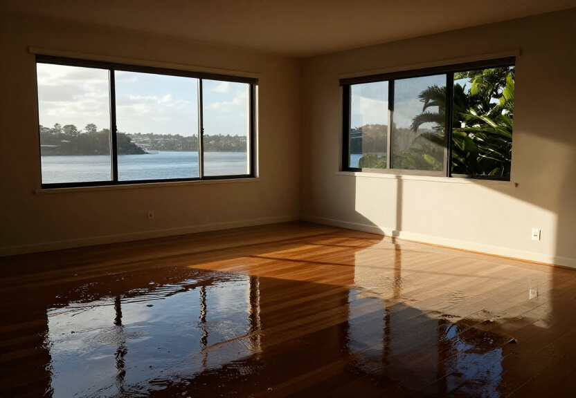 Flooded living room in Fairfield Heights before restoration